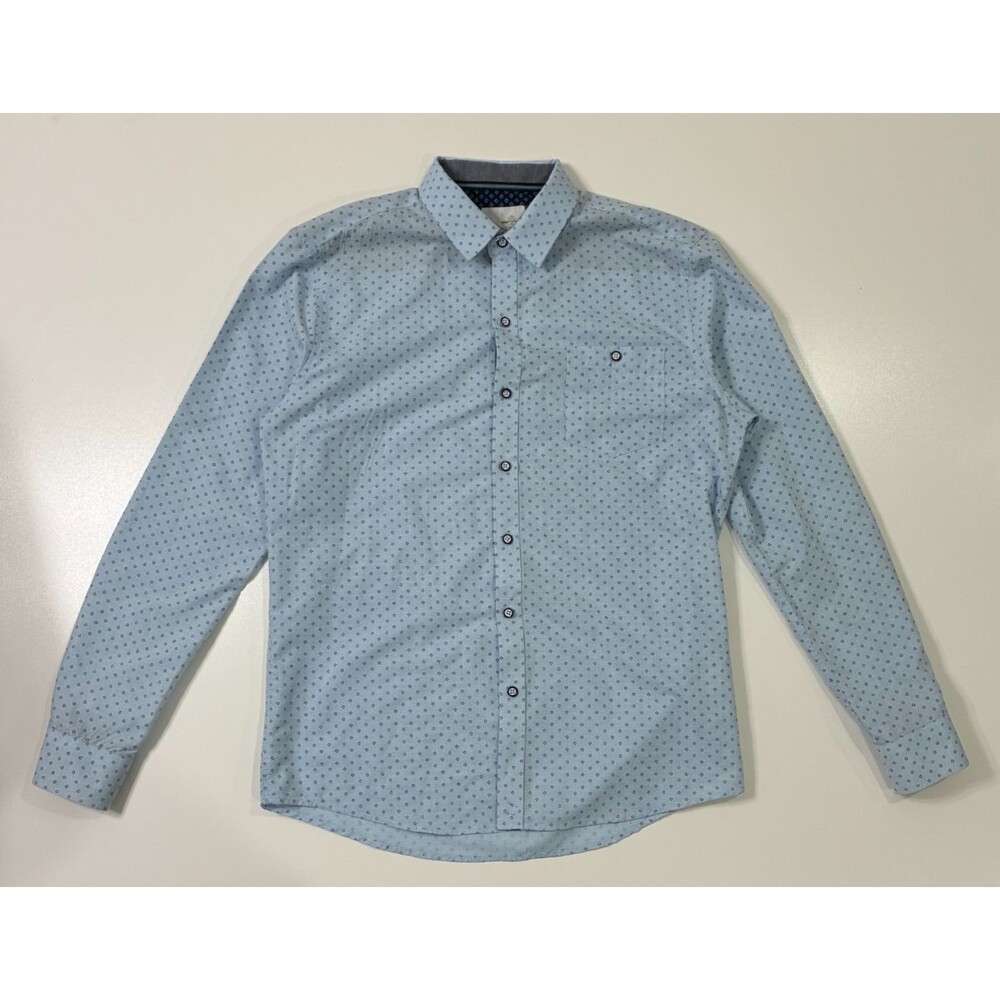 Craft + Flow Men’s Patterned Button-Up Shirt Blue Size Medium Dry Cleaned